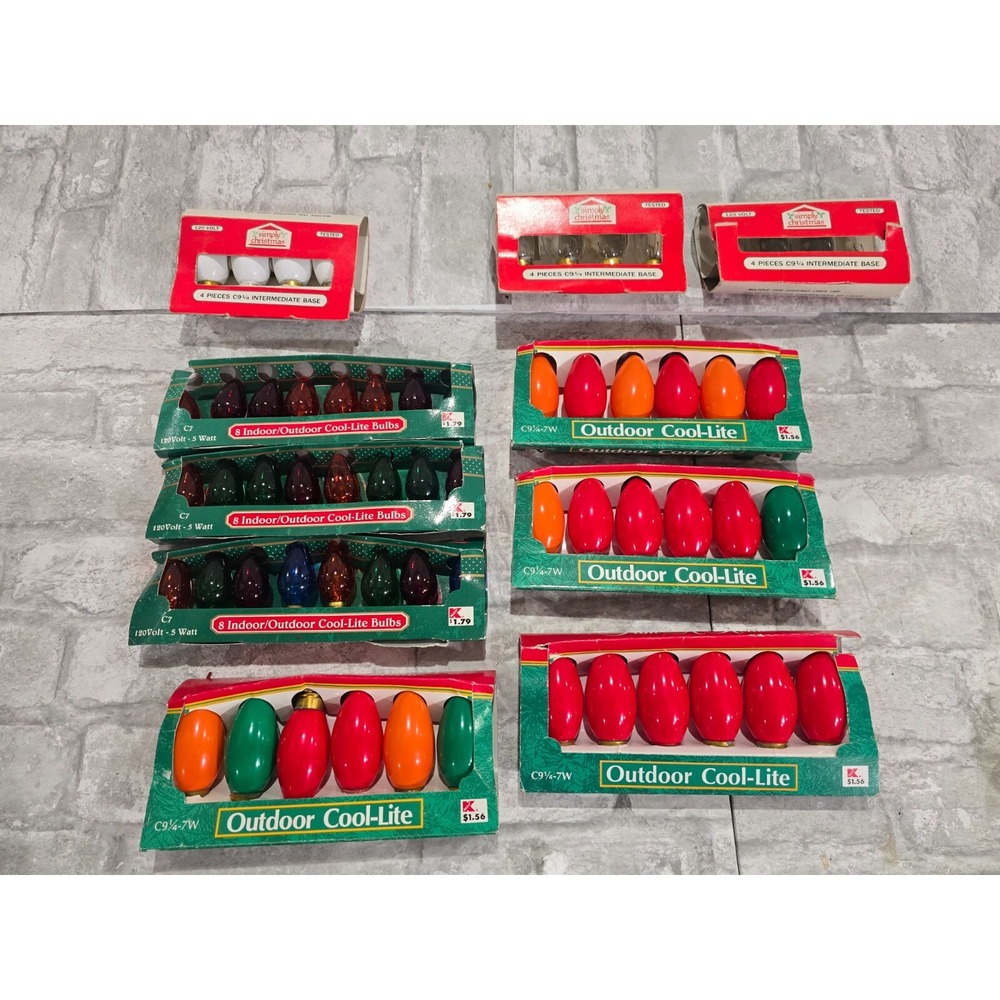 60 Colored C9-1/4 7 Watt Outdoor Cool-Lite Bulbs Vintage untested Christmas C7